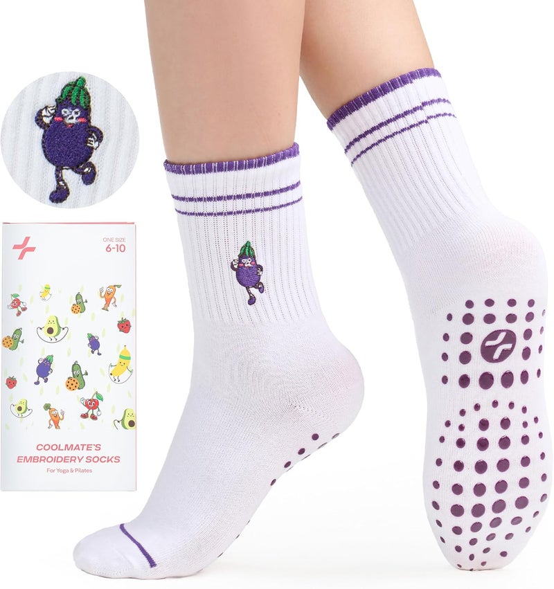 CoolMate Store Pilates Socks with Grips for Women, Yoga Socks, Crew Non Slip Women for Barre, Pilates Gifts - Image 2